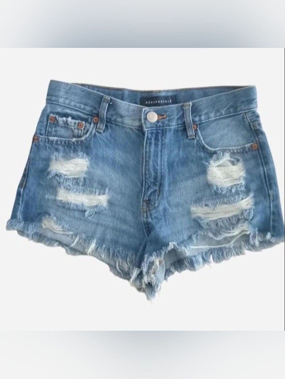 Aeropostale Vintage High-Rise Shorty Light Blue Distressed Denim Hot Shorts Y2K